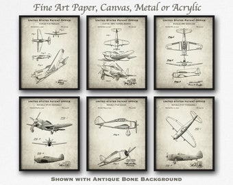 Fighter Plane Set of 6 Patent Prints - Vintage War Plane Poster Set - Aircraft Inventions - Pilot Gift - Military Airplane Art - Blueprints