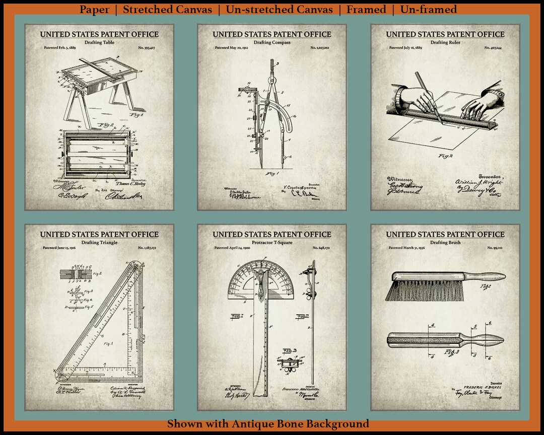 Architect Set of 6 Patent Prints Vintage Drafting Invention Blueprints ...