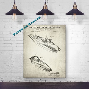 Antique Marine Decor Vintage Yacht Illustration 1935 Geddes Cruise Ship Patent Art Print Retro Nautical Wall Decor Yacht Poster Art