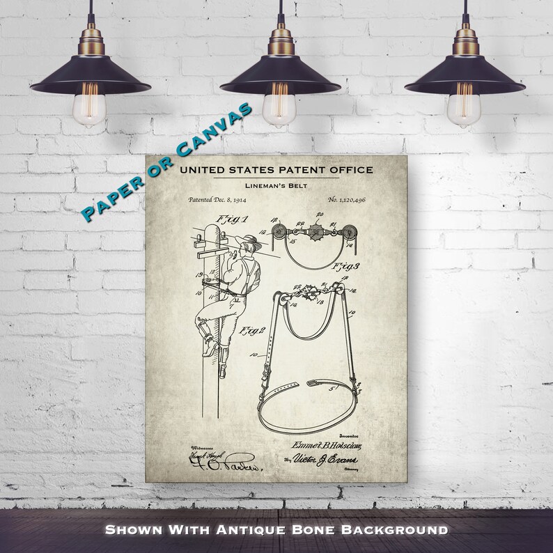 Power Company Wall Decor Retro Lineworker Poster 1914 Lineman/'s Safety Belt Patent Print Lineman Gift Idea Utility Company Decor