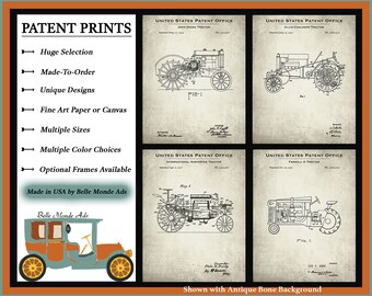 Tractors Set of 4 Patent Prints - Antique Tractor Poster Set - Retro Tractor Inventions - Farmhouse Wall Art - Farm Tractor Wall Hanging Set