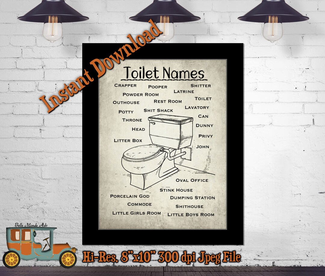 TOILET NAMES Digital Download Vintage Bathroom Novelty Print Etsy