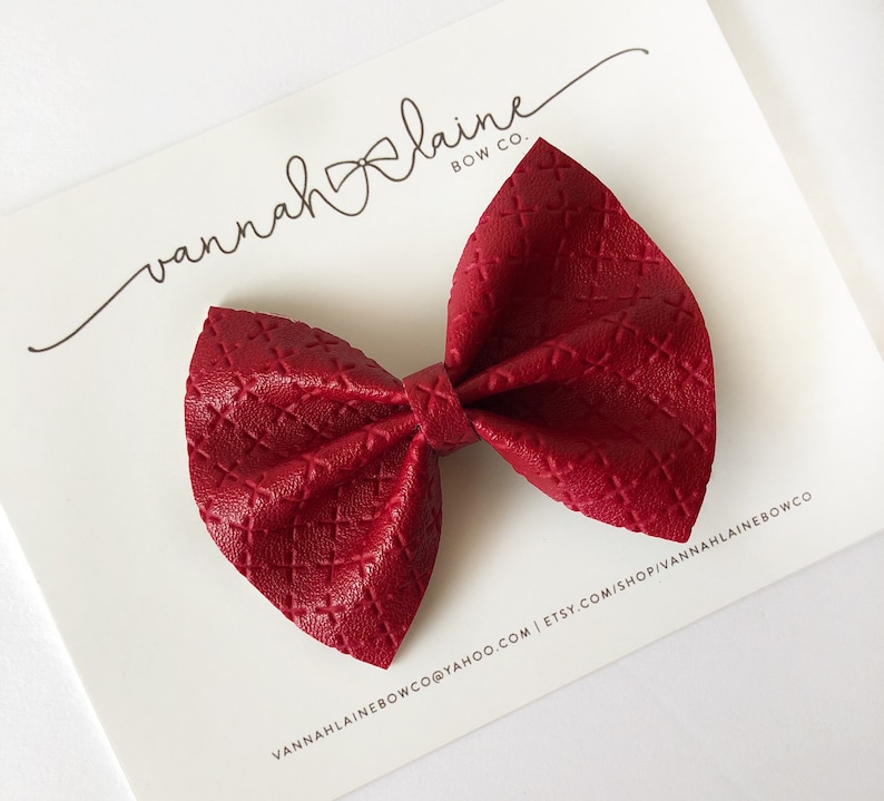 Red Faux Leather Hair Bow for Toddlers Christmas Hair Bow for Babies