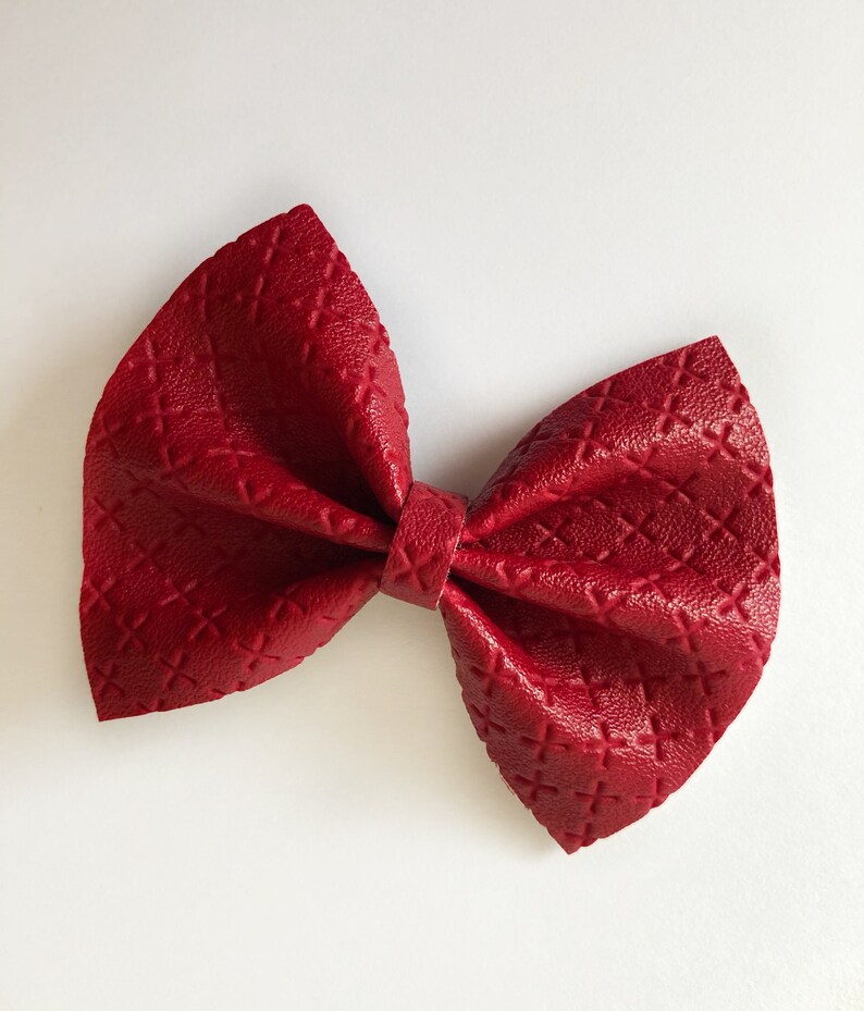 Red Faux Leather Hair Bow for Toddlers Christmas Hair Bow for Babies