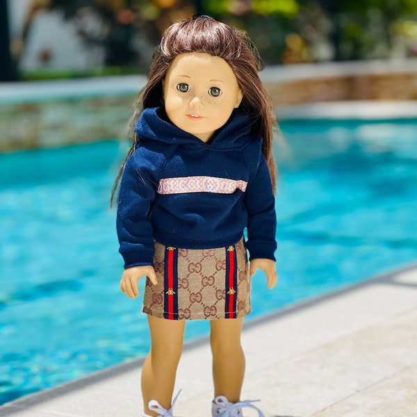 18 Inch Doll Navy Hoodie - Tan Mini Skirt