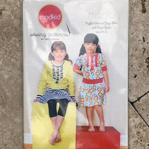 MODKID Sewing Pattern MAYA Girls Shirt Skirt Dress 2T -8