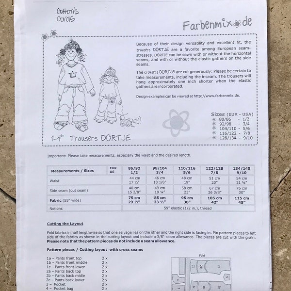 Farbenmix DORTJE Trousers Pants Sewing pattern -  English translation