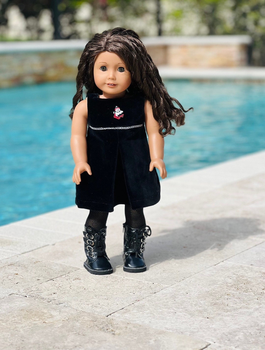 18 Inch Doll Black Velvet Jumper Dress With Snowman Brass Etsy