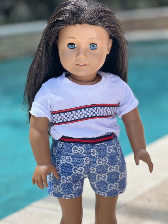 18 Inch Doll White T shirt Blue Shorts Navy Ribbon Trim Etsy