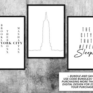 Empire State Building Outline New York City Art Digital - Etsy