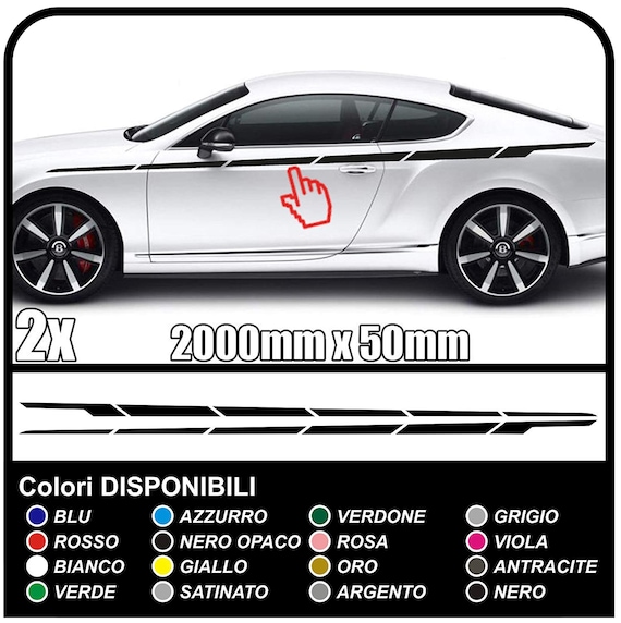 2 x ADESIVI LATERALI AUTO strisce Laterali Strisce Decoro Auto fascia alta  fasce Auto tuning Stickers Decals -  Italia