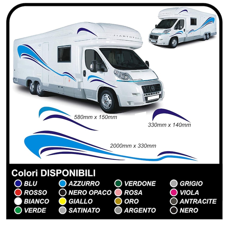 adesivi CAMPER grafica in vinile adesivi decalcomanie Set Camper Van RV Caravan Motorhome roulotte x 16 adesivi kit completo grafica 03 COLORI COME DA FOTO
