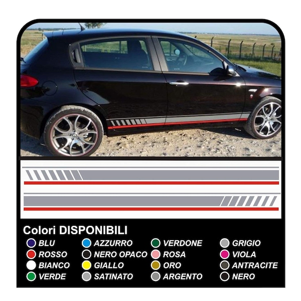 adesivi auto 147 stickers laterali bande fasce adesive portiere kit completo tuning decals