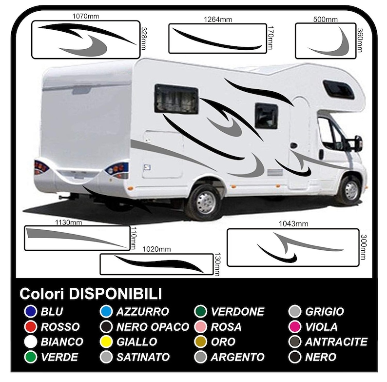 Motorhome Vinyl Graphics Stickers Decals Set - 16 Pieces For Camper Van, RV, Caravan & Horsebox