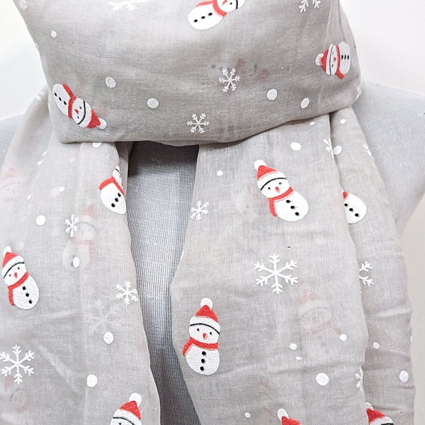 Snowman Cute Christmas Scarf, Snowman, White Reindeer Scarf