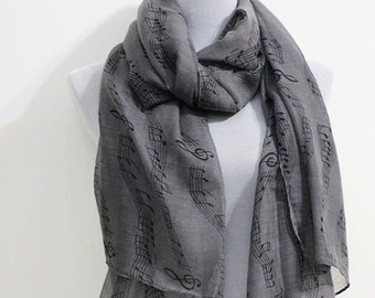 Gray Music Note Scarf, Holiday Gift Ideas, Ideas for Friends, Holiday Gift, Gifts Women, Best Friend gift, Gift For sister