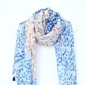 Womens Scarf Blue Leopard Paisley Tassel Gifts Leaf Her Christmas Gift Bestselling Item Gifts Lightweight Autumn Winter Scarves