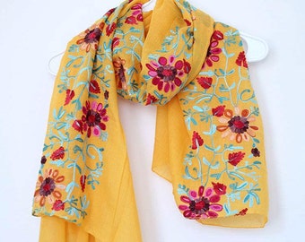 Flower Embroidered Scarf