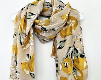 Foulard Carré Vintage Citron - Soie Italienne - Motif Citron - Multicolore - Occasion En Bon état