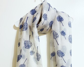 Black scarf flower floral metallic foil silver print scarves shawl present gift