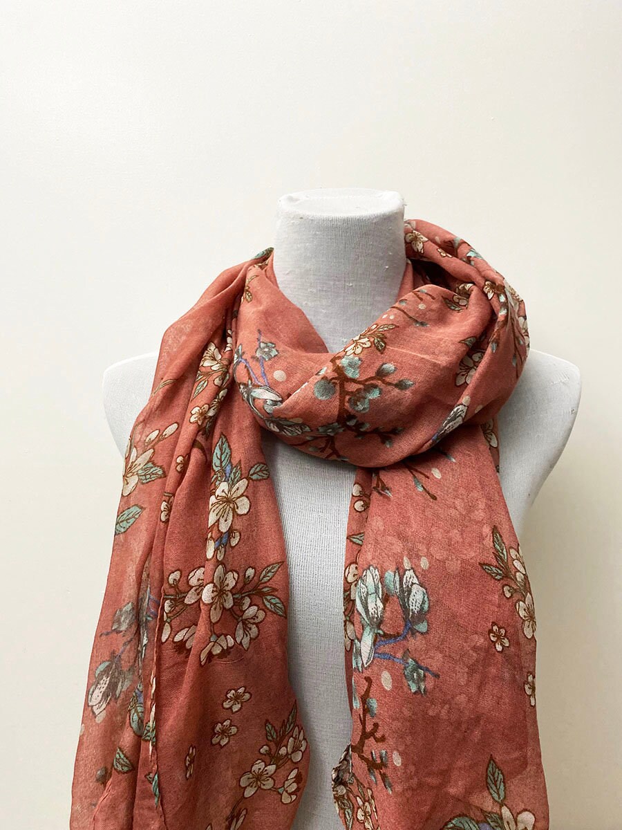 Grey + Pink Floral Scarf main image 1