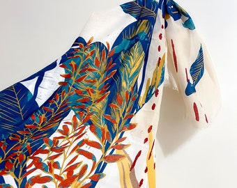 Botanical Floral Woman Scarf Tropical Leaves Floral Wrap Color Floral Scarves Gift for Her