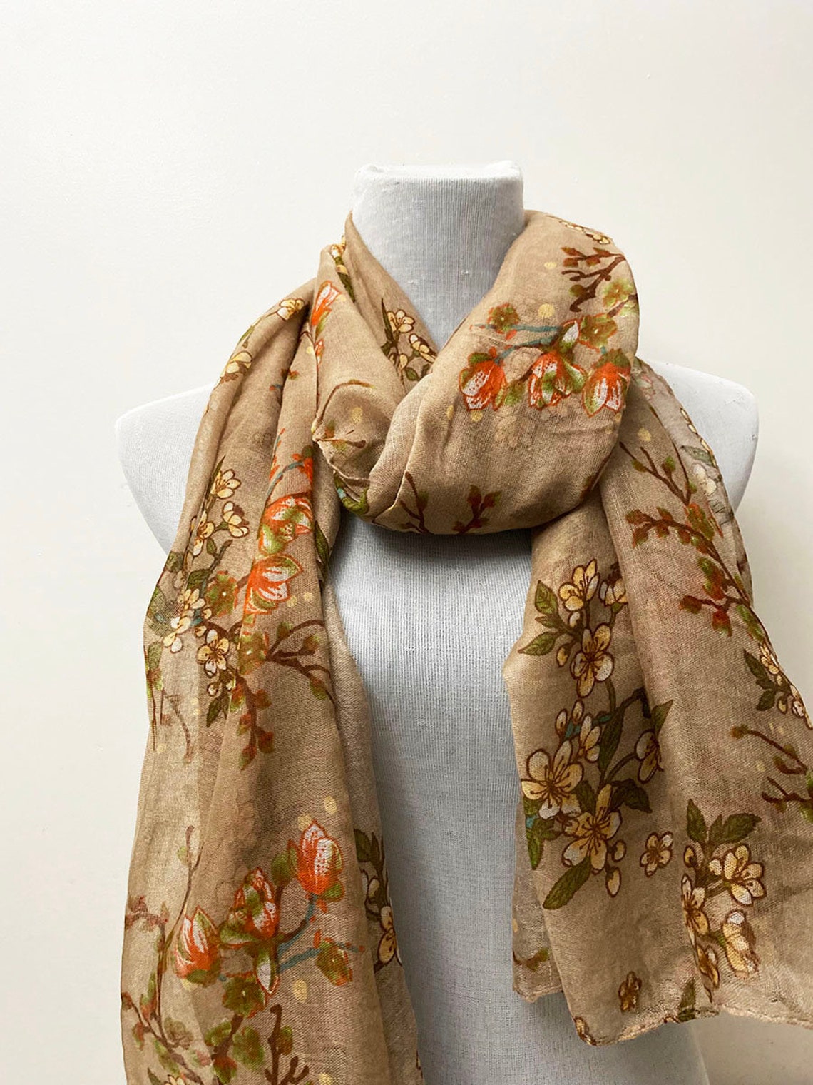 RUST & PINK TONE FLORAL PRINT SCARF