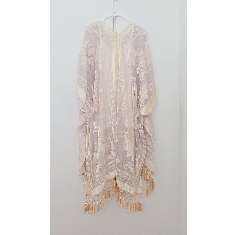Damen Kimono, Jägergrüner Samtkimono mit Quaste, Kimonos mit seitlichen Schlitzen Bild 12