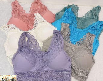 Sujetador de tallas grandes, sujetador con ribete de encaje y relleno, disponible en tallas grandes (XL y 2XL).