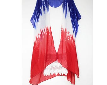 Kimonos para mujer con la bandera estadounidense de EE. UU., kimono con bandera estadounidense en color degradado del 4 de julio, kimonos unisex con estrellas y aberturas laterales