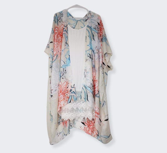 Pastel Spring Flower Kimono Cardigan, Spring Summer Womens Kimonos