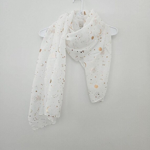 Galaxy Gold Foil Scarf Beige Golden Print Scarves Soft  display picture 1