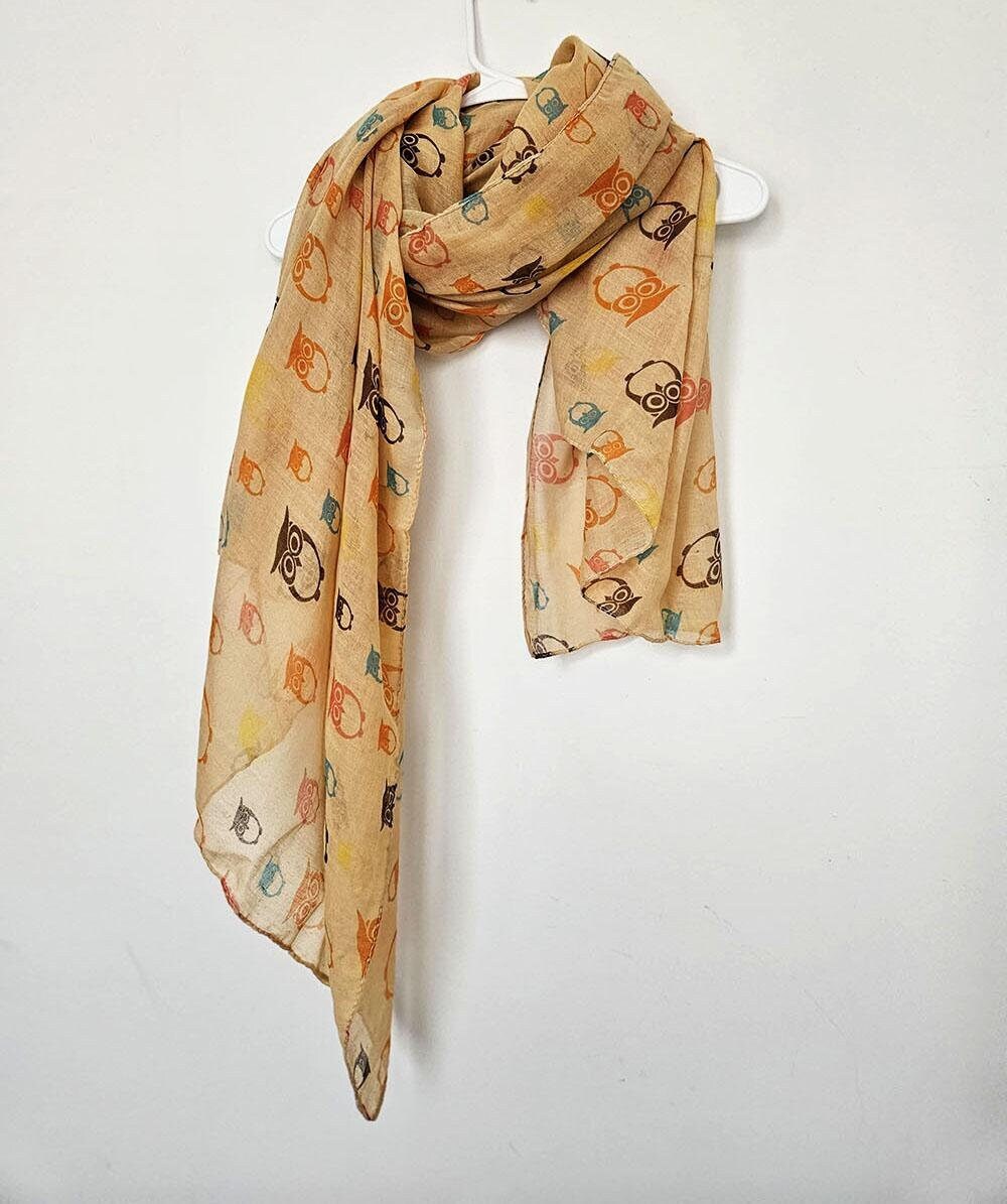 Owl Scarf Colorful Owl Print Scarves Soft Spring Summer Shawls For Women Fall Autumn Winter Gifts