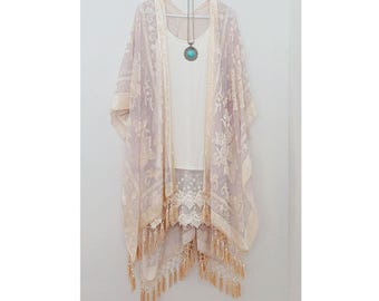 Velvet Burnout Damen Kimonos, hell lila lila beige floral Kimono Duster, Kimonos mit seitlichen Schlitzen