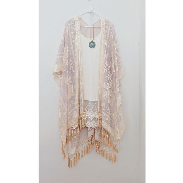 Velvet Burnout Womens Kimonos, light lilac purple beige floral kimono duster, kimonos with side slits