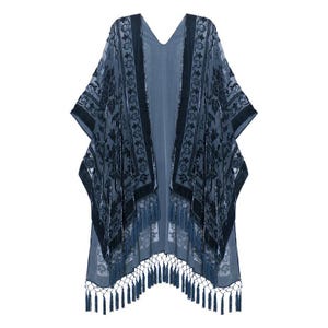 Damen Kimono, Jägergrüner Samtkimono mit Quaste, Kimonos mit seitlichen Schlitzen Gray Velvet