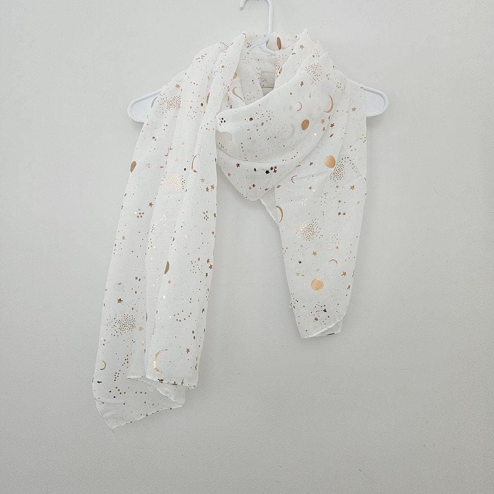 Galaxy Gold Foil Scarf White Golden Print Scarves Soft Spring