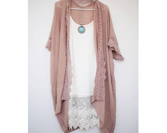 Kimonos de mujer, kimono de encaje marrón moca topo, kimonos