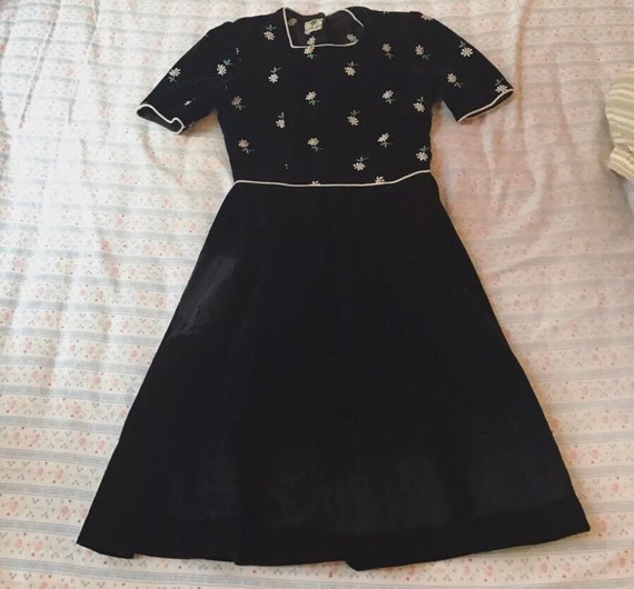 Vintage 1940s Carole King Black Velvet Dress