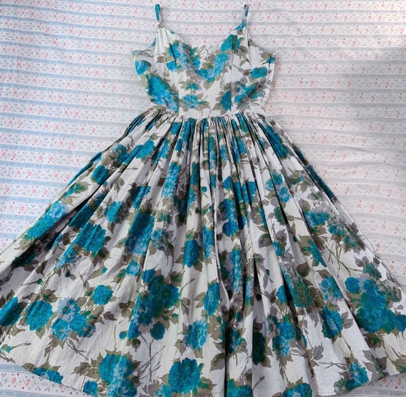 Vintage 1950s Blue Floral Sundress