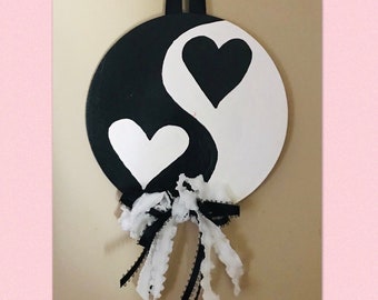 Yin Yang Sign, Valentine Wood Decor, Valentine Gift For Her, Anniversary Gift, New Age Gift, Yin Yang Wall Art, White and Black Wall Art