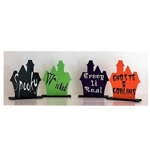 Halloween Wood House Silhouette – Spooky Phrase Shelf Sitter – Halloween Tiered Tray Decor