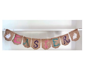 Easter Wall Hanging, Spring Banner For Mantle, Bunting Banner, Easter Office Decor, Burlap Garland, Easter Gift For Home, Bunny Garland