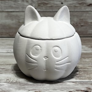 Ready To Paint Halloween Cat Pumpkin Jar, DIY Ceramic Halloween Decor, Fall Paint Kit