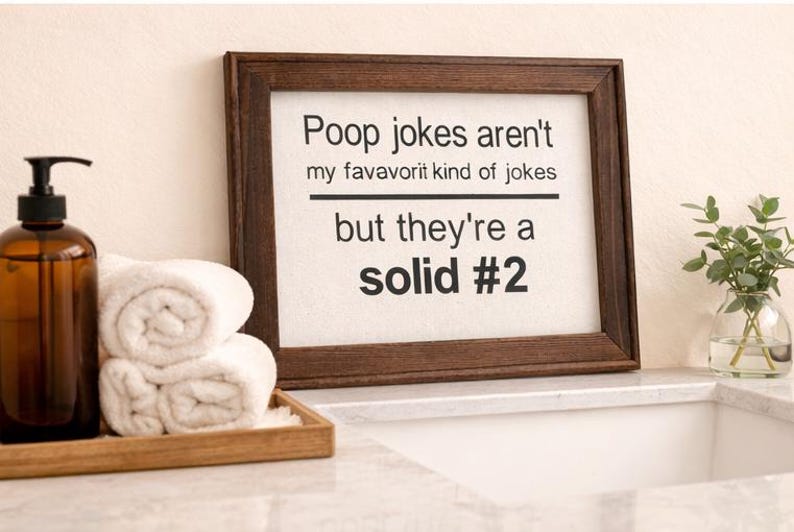 Humorous Bathroom Sign, Guest Bath Decor, Airbnb Powder Room Sign, Poop Joke Wall Art image 7