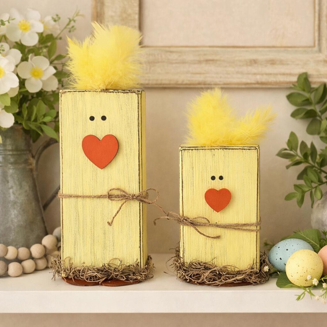Block Chick Handcrafted Farmhouse Easter Chick Blocks, Rustic Spring Wood Decor ...