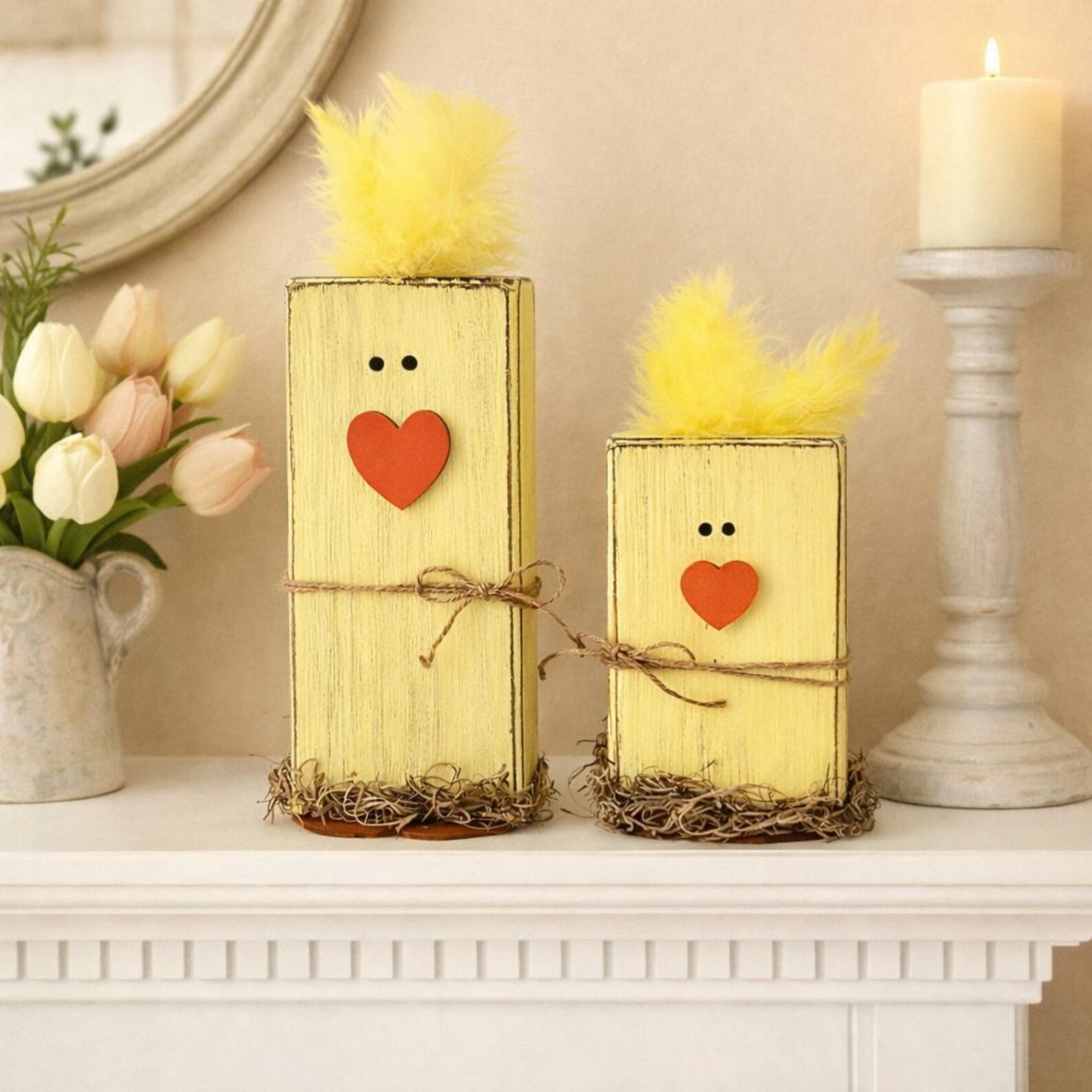 Block Chick Handcrafted Farmhouse Easter Chick Blocks, Rustic Spring Wood Decor ...