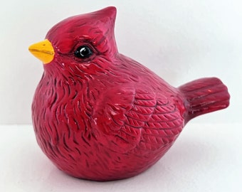 Ceramic Cardinal, Bird Figurine Decor, Cardinal Memorial, Primitive Shelf Decor, Memorial Gift For Her, Birthday Gift for Bird Lover,