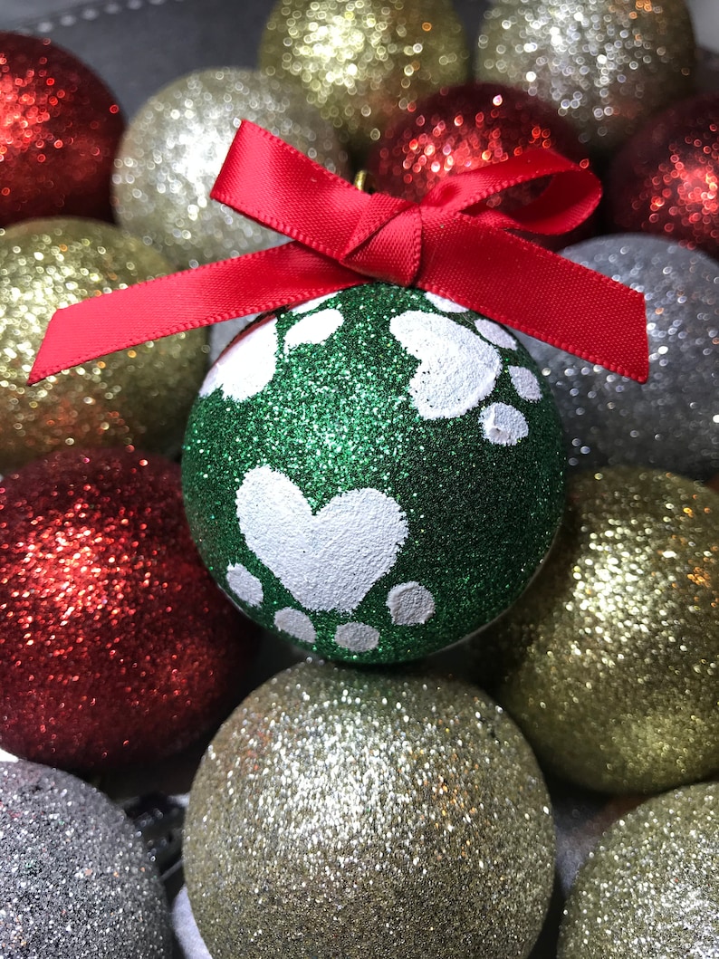 Paw Print Christmas Ornament Set Pet Lover Ornament Dog Etsy
