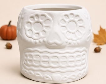 Maceta de calavera de azúcar de cerámica bizcochada lista para pintar